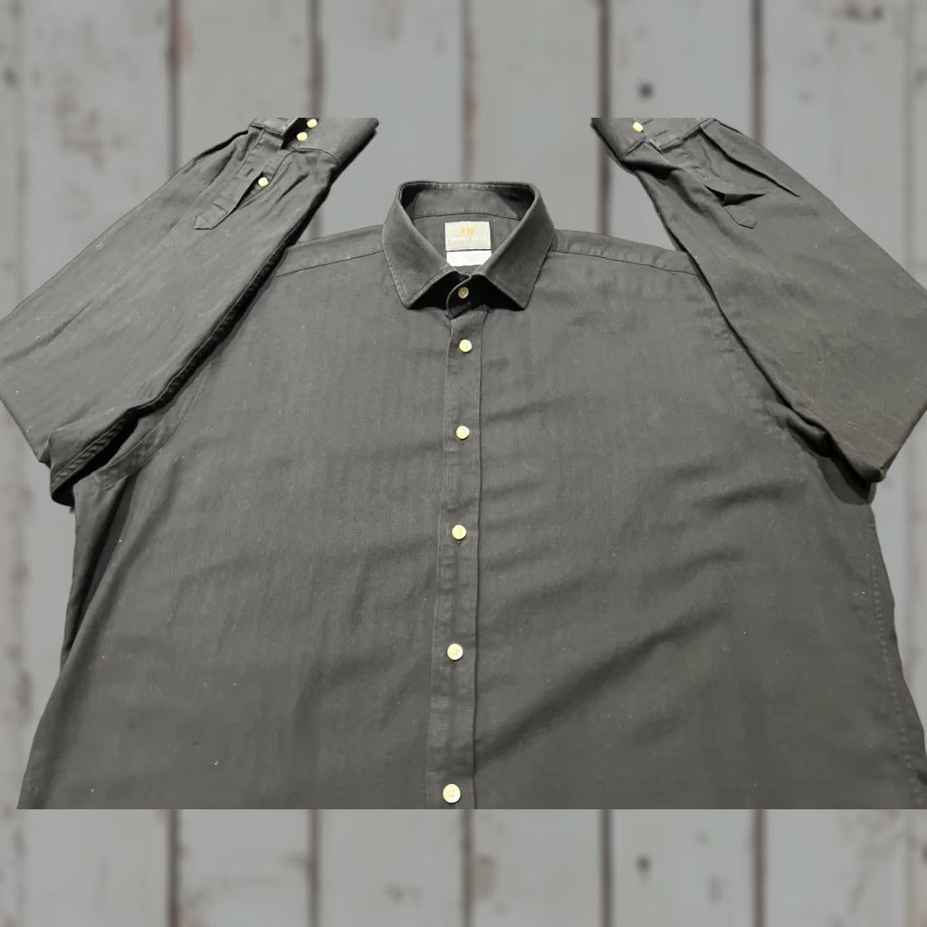 Vintage Thomas Dean Mens Button Front Long Sleeve Cotton Black Herringbone Shirt XL Size US XL / EU 56 / 4 - 1 Thumbnail