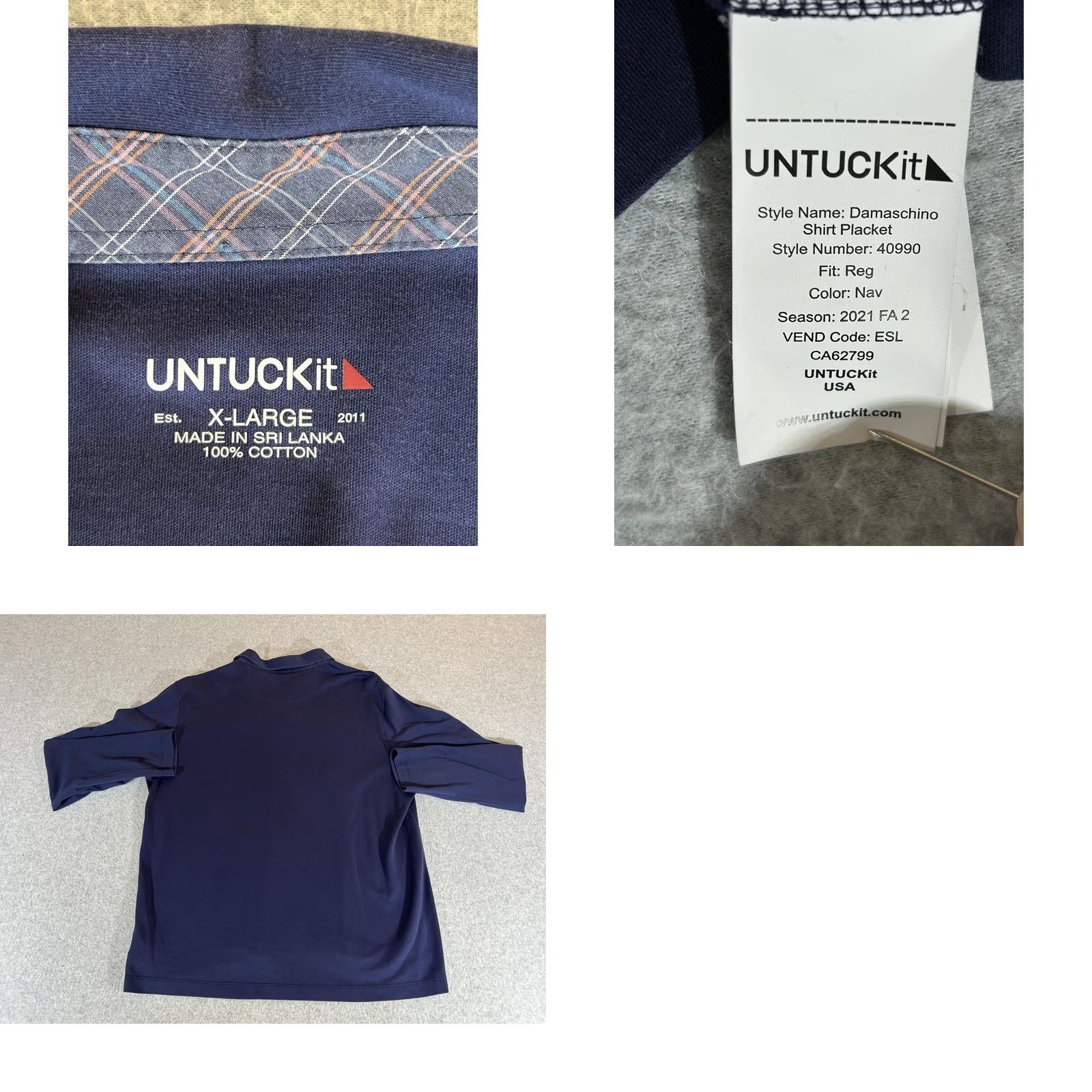 UNTUCKit UNTUCKit Polo Shirt Mens XL Navy Damaschino Placket Long Sleeve Casual Golf Shirt Size US XL / EU 56 / 4 - 8 Thumbnail