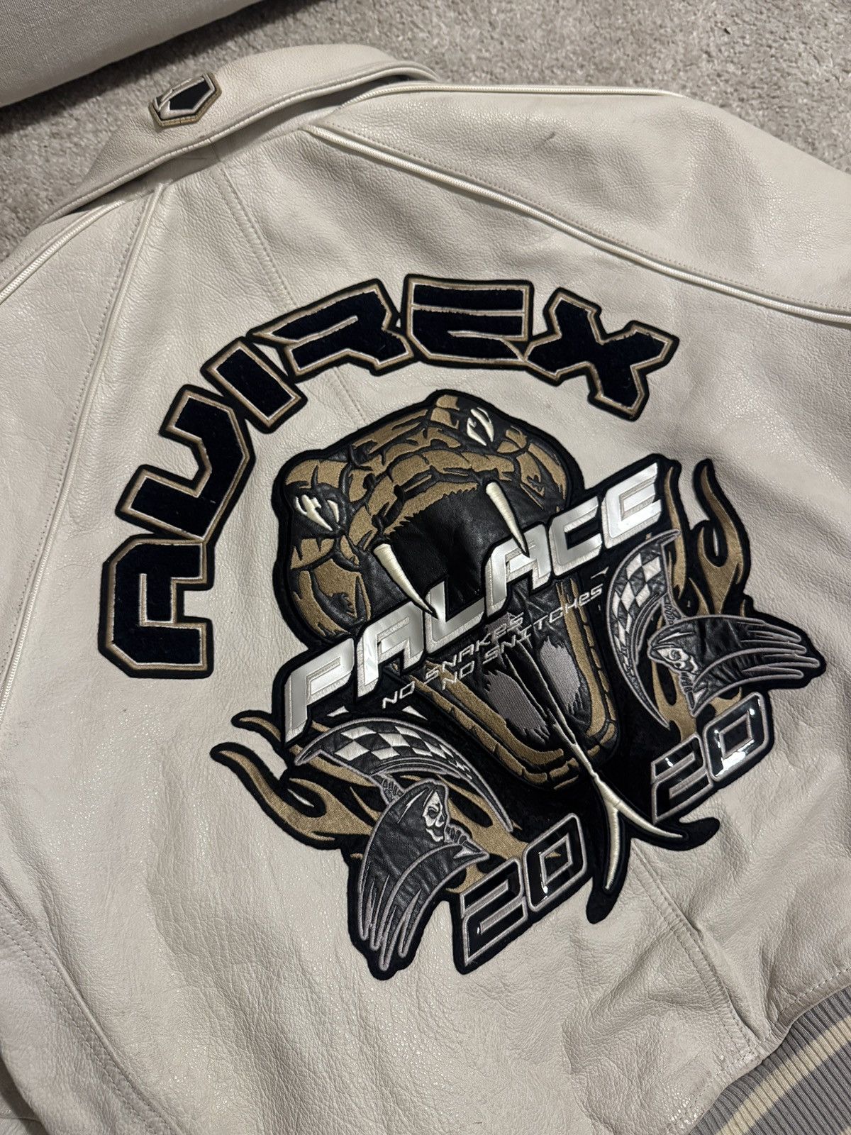 Avirex × Palace Palace x Avirex No Snakes Leather Jacket - White Size US XL / EU 56 / 4 - 3 Thumbnail