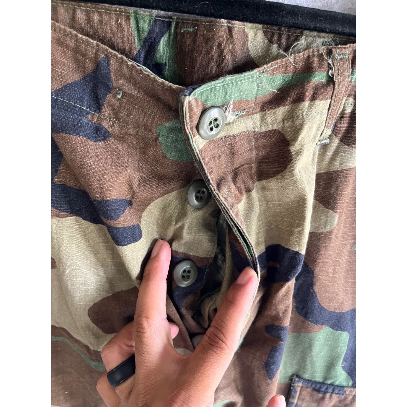 Cargo Camouflage Pants Mens Small Long 90s Army Regular Fit Button Fly