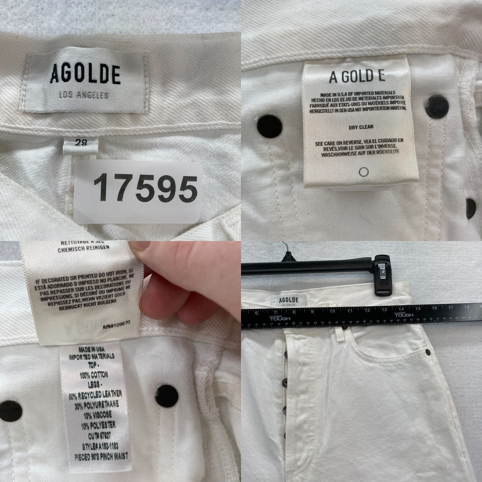 Agolde AGOLDE Pieced 90s' Pinch Waist Jeans Women's 28 White Denim Leather Legs Size 28" / US 6 / IT 42 - 8 Thumbnail