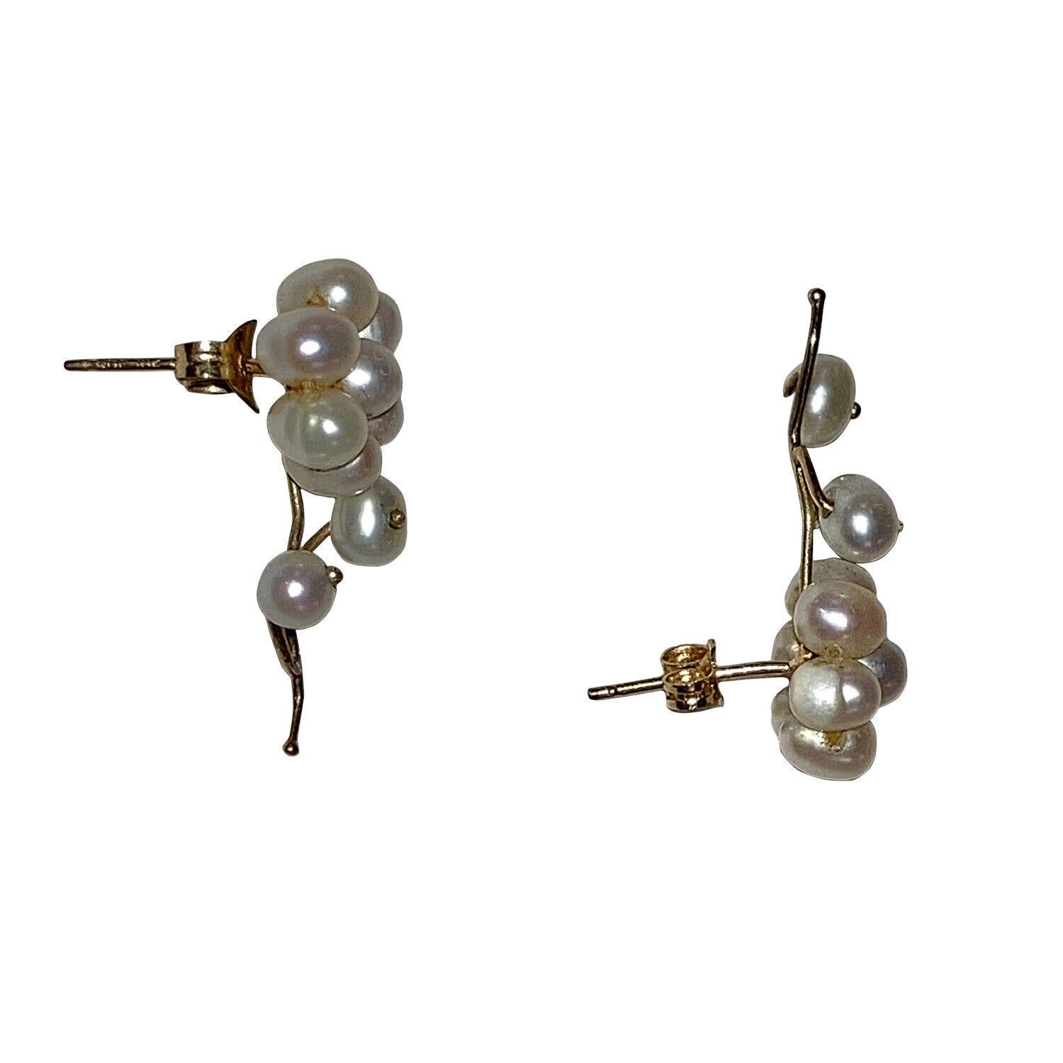 Handmade Mexican Hand Made 14kt Gold Cultured Pearl Flower Earrings Size ONE SIZE - 5 Thumbnail