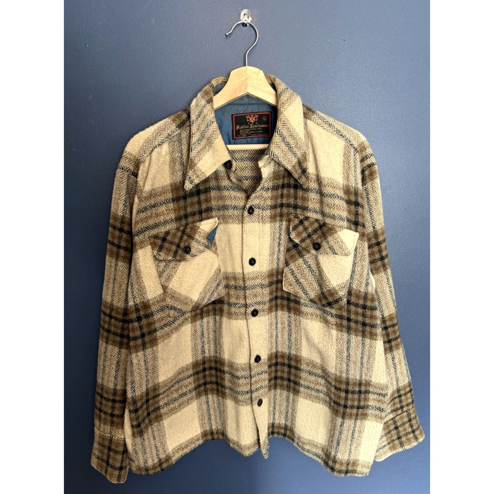 Vintage VINTAGE CPO Wool Plaid Button-Up Shirt Mens L Brown 70s Flannel Size US L / EU 52-54 / 3 - 3 Thumbnail