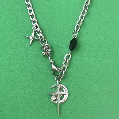 Jewelry Titanium Steel Star Cross Pendant Necklace for Men Women Size ONE SIZE - 1 Thumbnail