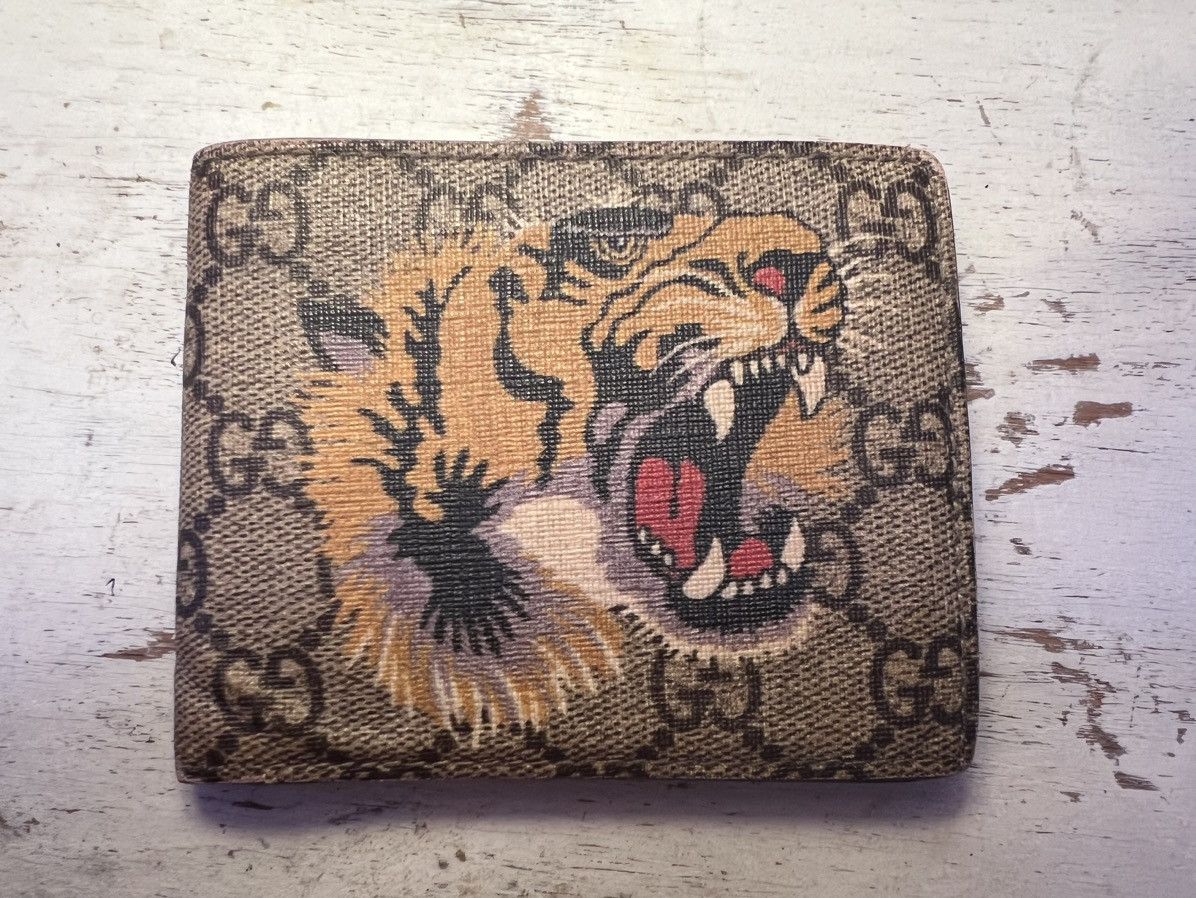 image of Gucci Tiger Bifold Wallet in Beige, Men's
