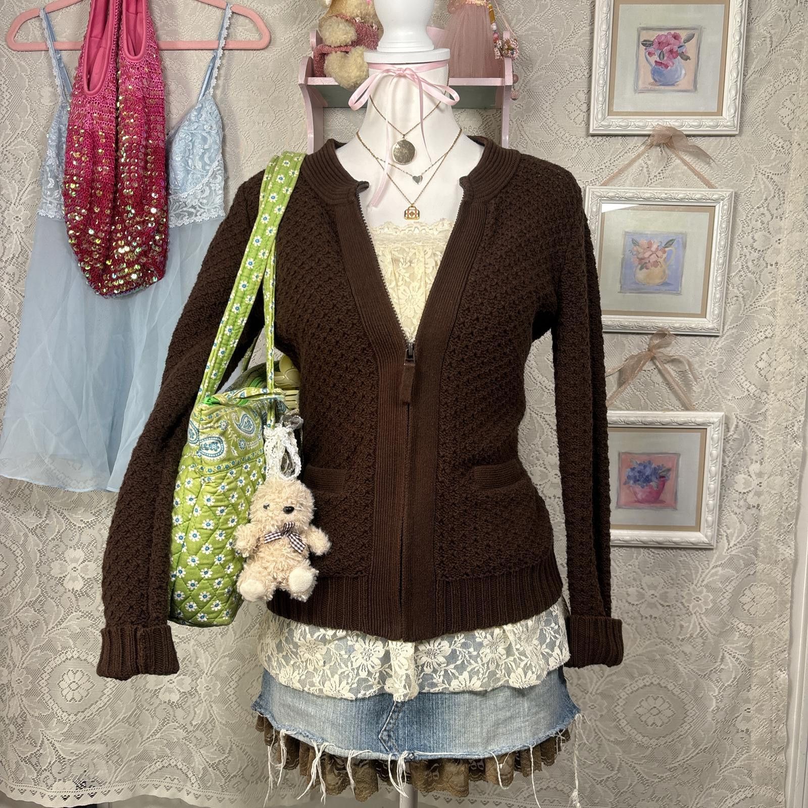 Coldwater Creek vintage cozy brown fitted zip up sweater Size S / US 4 / IT 40 - 1 Thumbnail