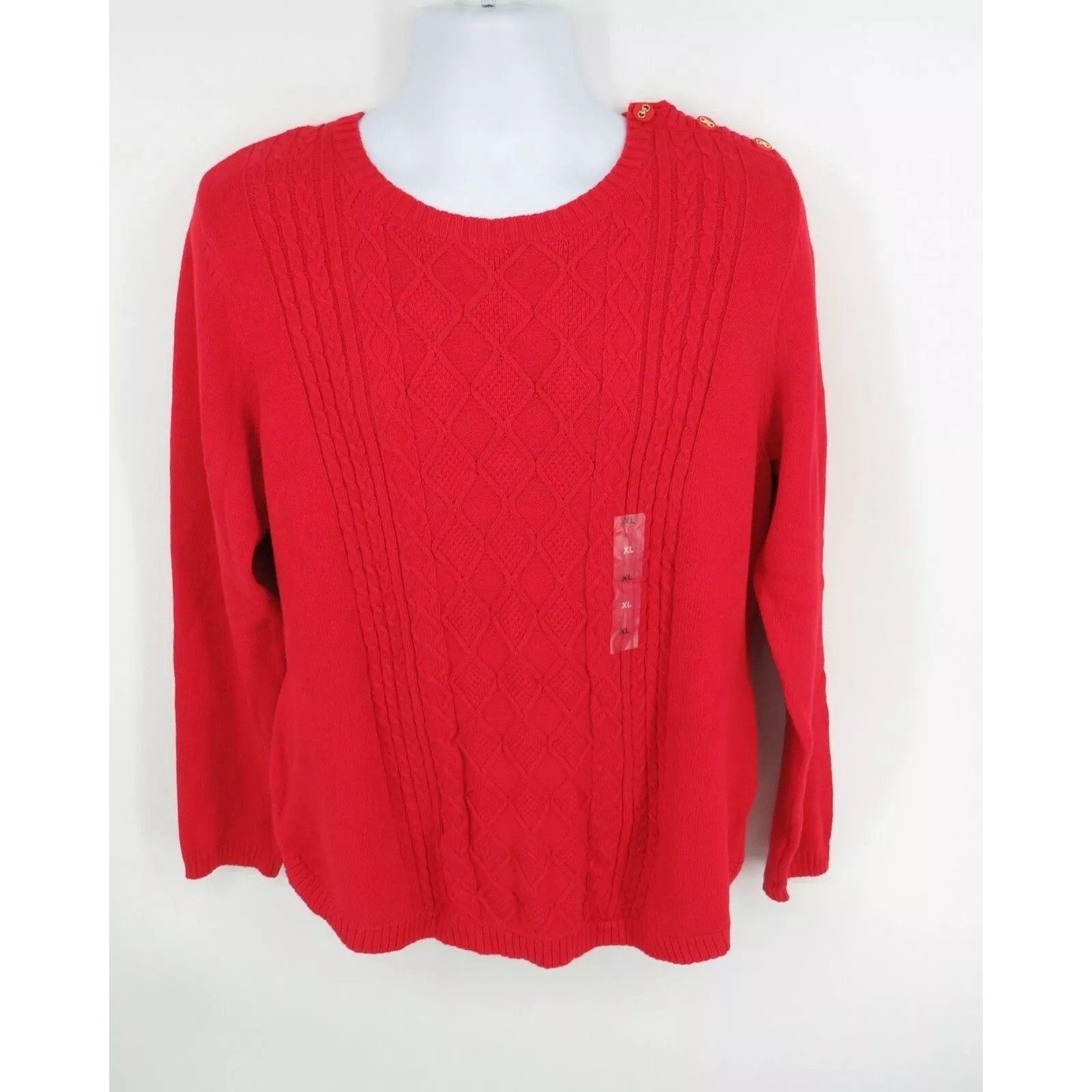 Charter Club Charter Club Red Cable Knit Sweater Gold Button Shoulder XL Size XL / US 12-14 / IT 48-50 - 1 Thumbnail