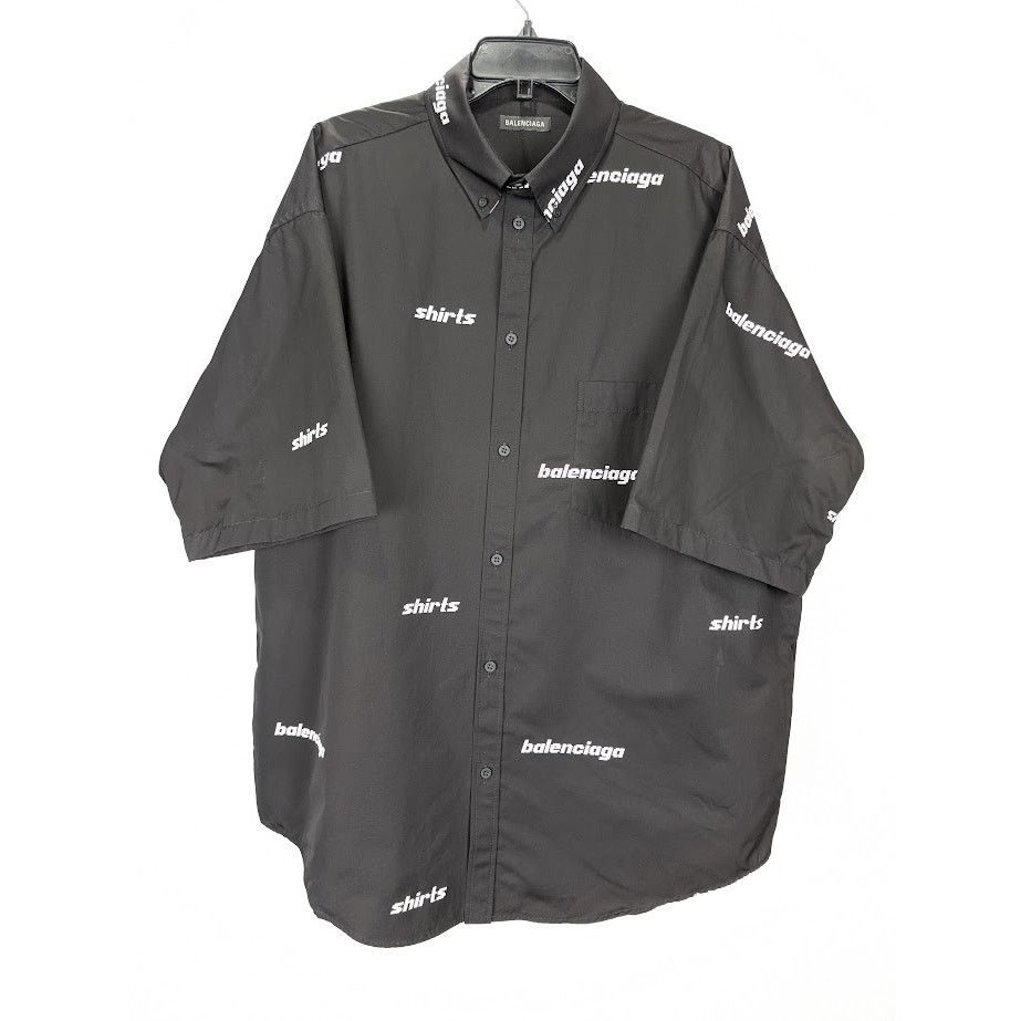 Balenciaga o1rshd1 Shirt Allover Poplin in Black/White Size US M / EU 48-50 / 2 - 2 Thumbnail