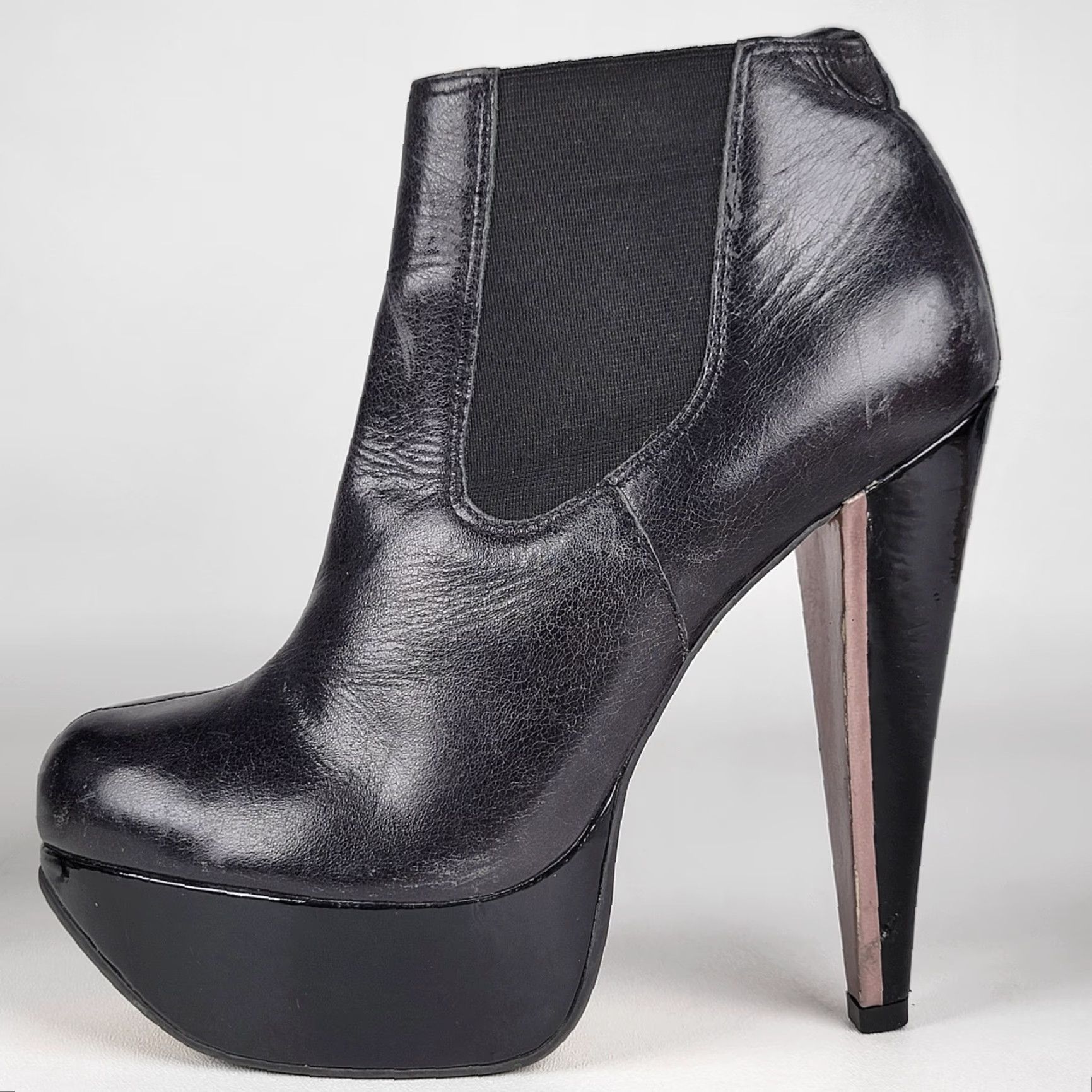 Topshop VINTAGE Topshop Black Leather Stiletto Bootie Women Adult 36 EU 36/5-5.5 Almond Toe Pull On Black Leather Stiletto Bootie Women Men? Size M / US 6-8 / IT 42-44 - 6 Thumbnail