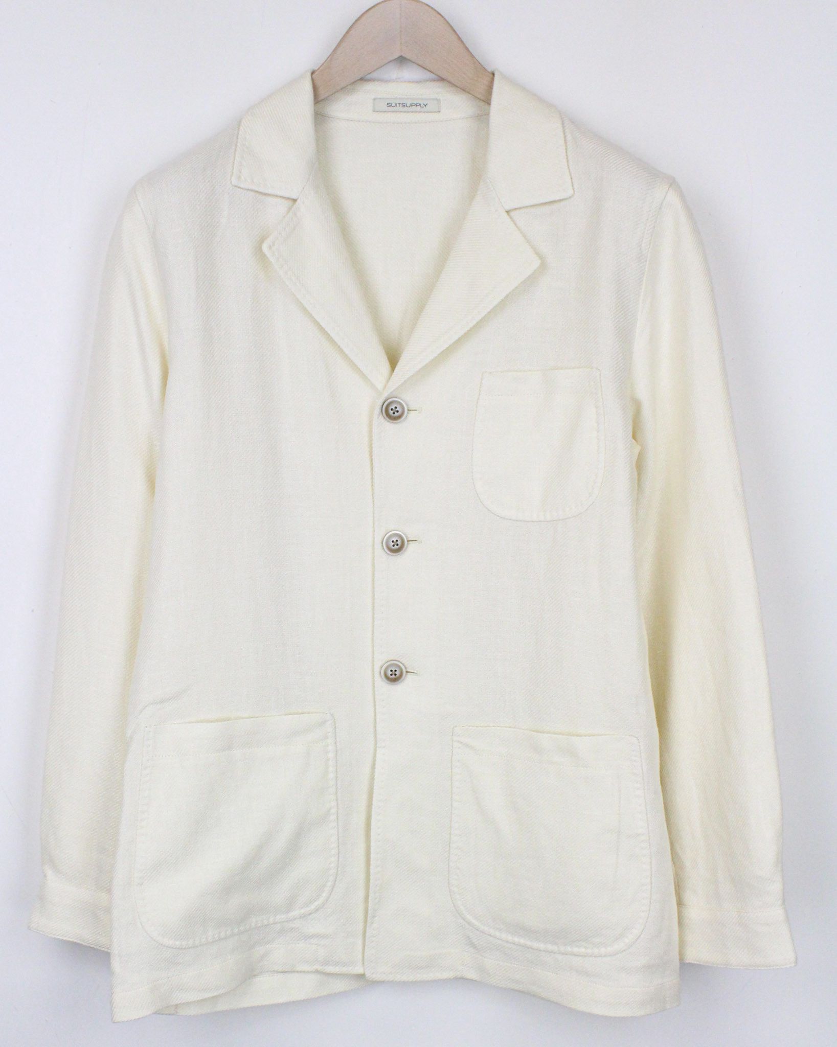 image of Suitsupply Greenwich Uk36R Off-White Linen Silk Shacket Blazer 72169 in Off White, Men's