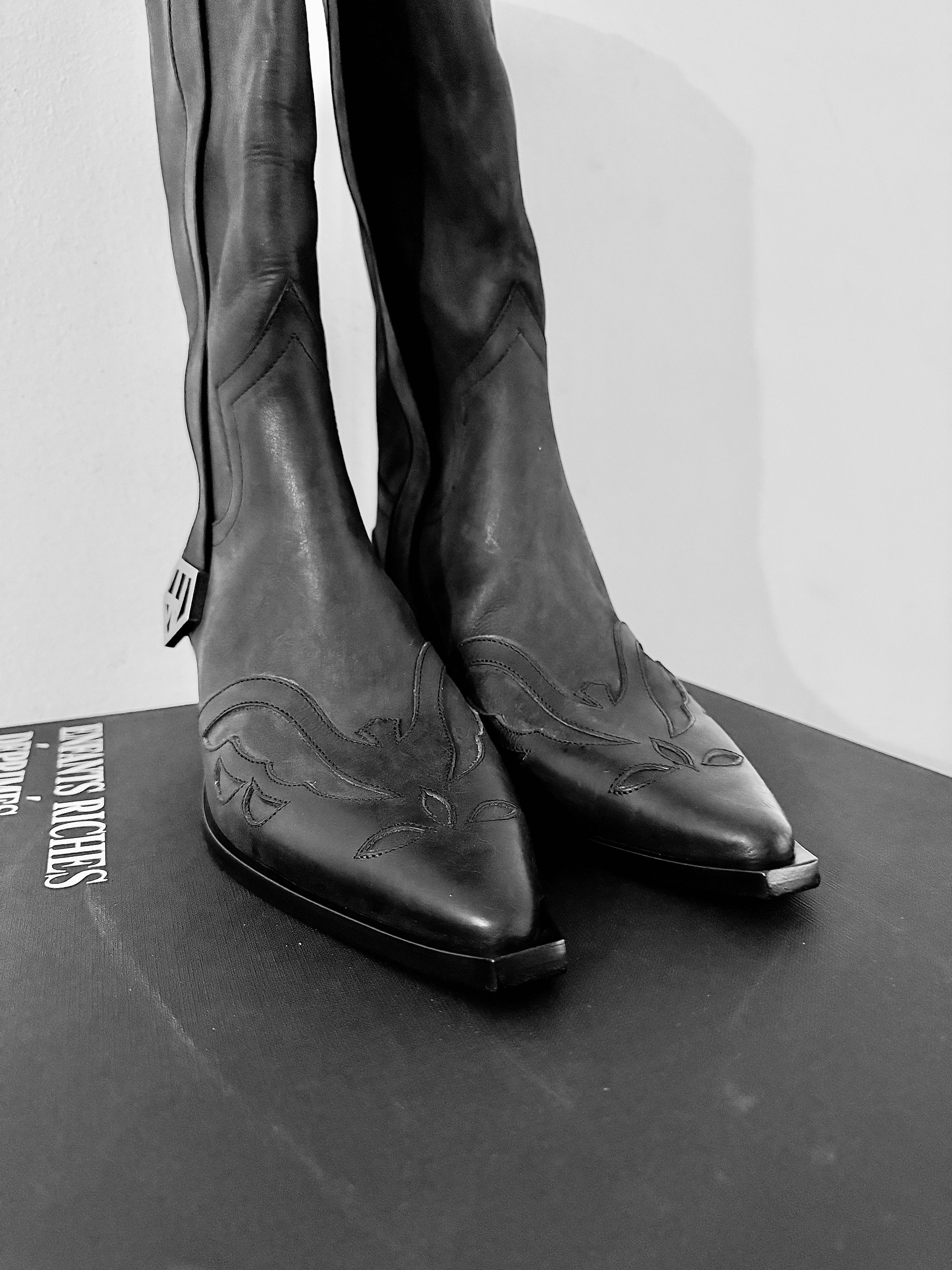 Enfants Riches Deprimes Black Painted Cowboy Tall Boots Size US 7 / EU 40 - 4 Thumbnail