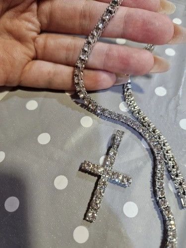 Jewelry Hip Hop Cross Pendant Necklace With 4mm Zircon Tennis Chain Size ONE SIZE - 8 Thumbnail