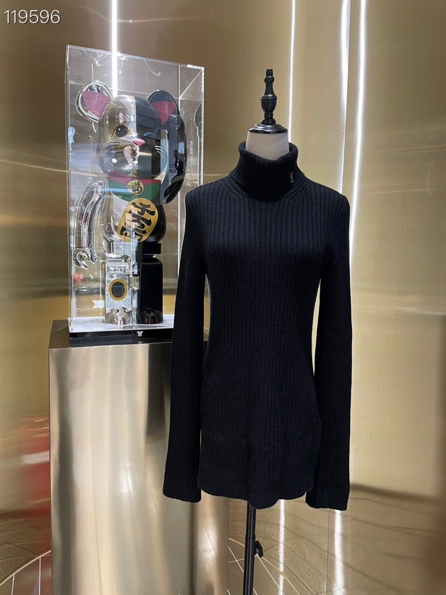 Yves Saint Laurent YSL Black Small Logo Turtleneck Sweater L Size L / US 10 / IT 46 - 1 Thumbnail