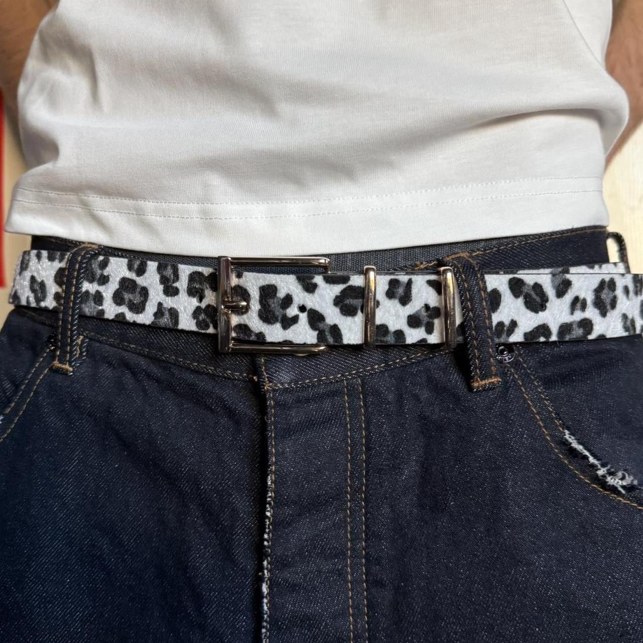 Japanese Brand y2k style white and black cheetah leopard print belt Size 32 - 7 Thumbnail