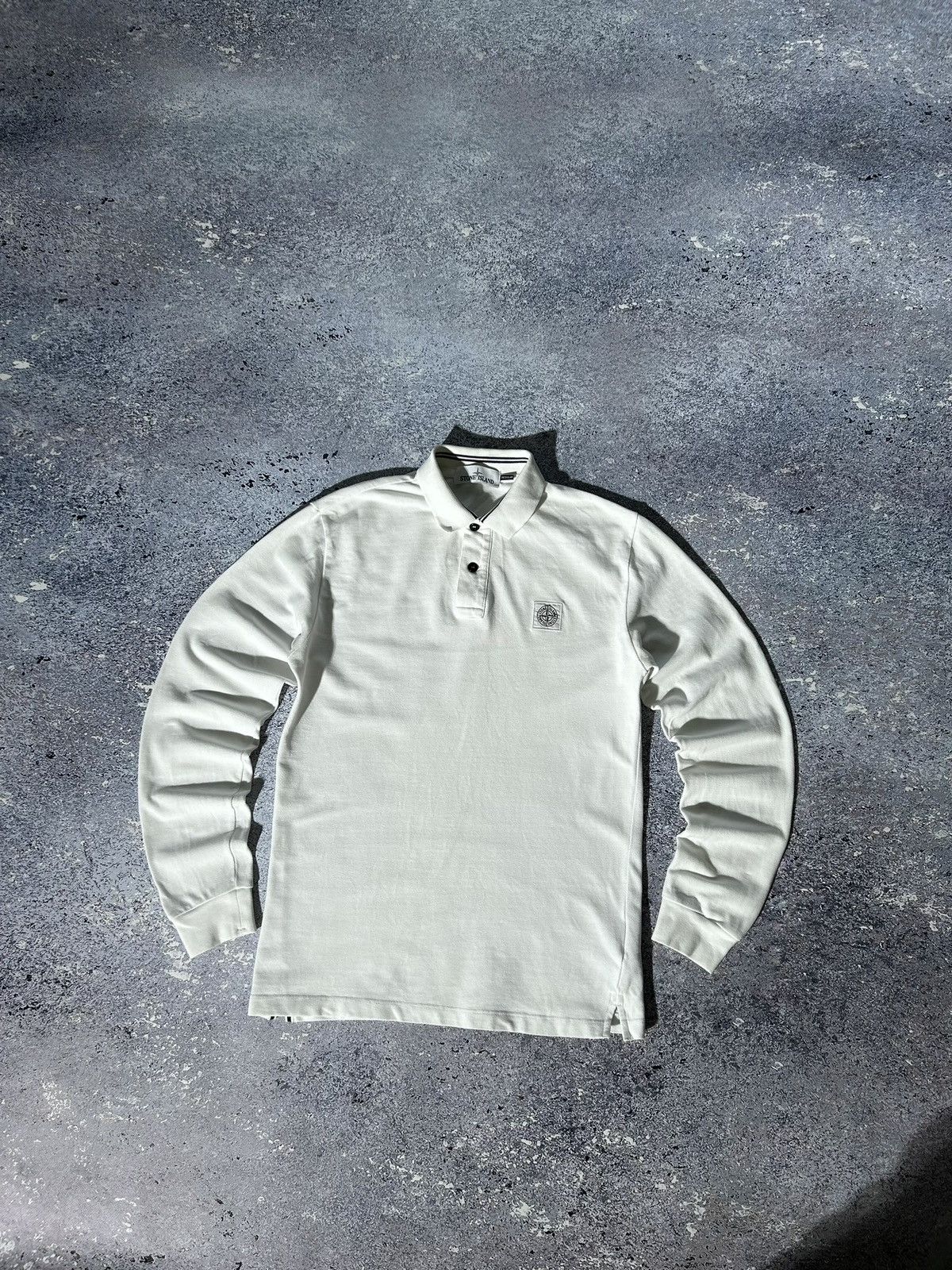 Image of Stone Island Rugby Polo Long Sleeve Patch Program Logo in White, Men's (Size Small)