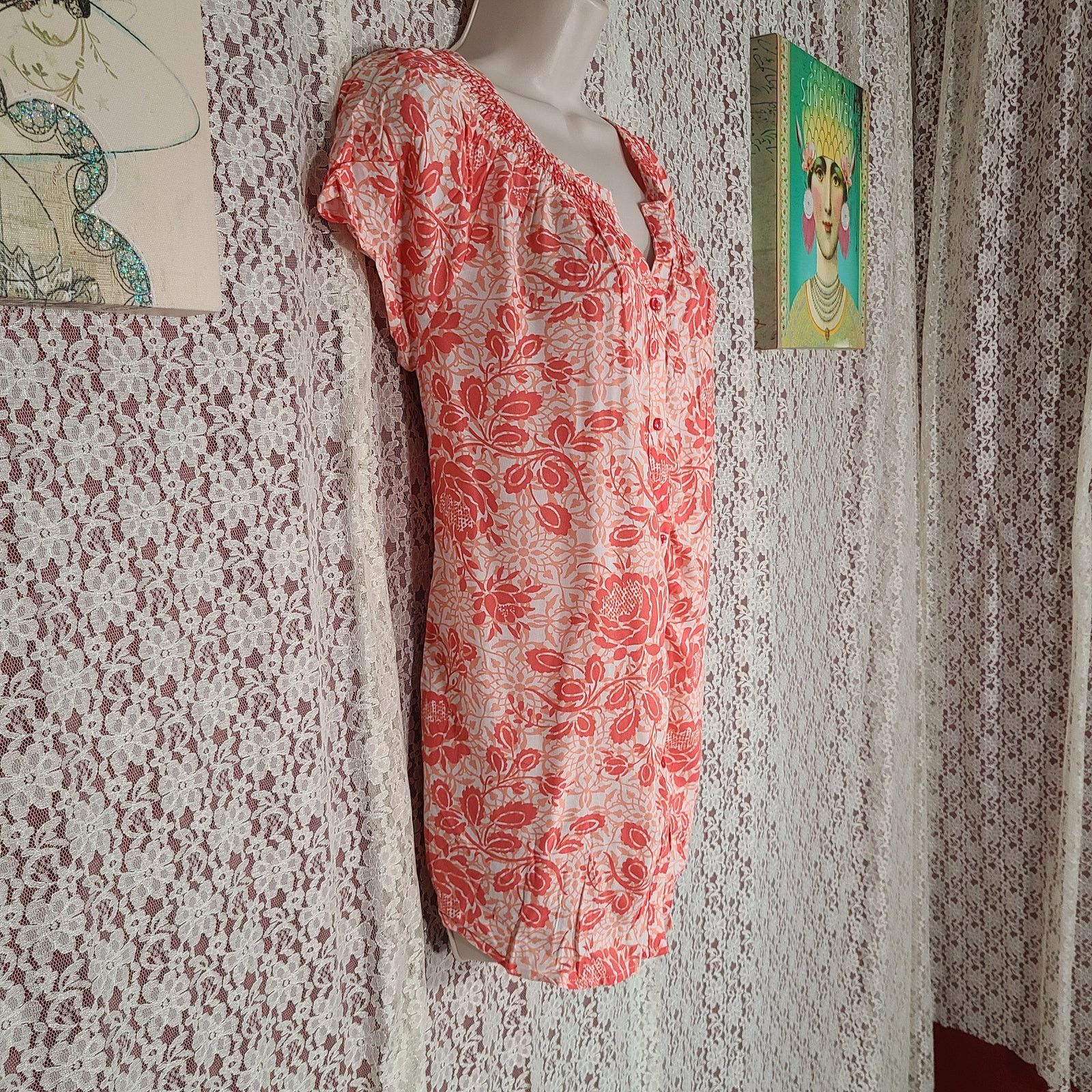 Faded Glory NWT Faded Glory pink white floral print peasant blouse med Size M / US 6-8 / IT 42-44 - 6 Thumbnail