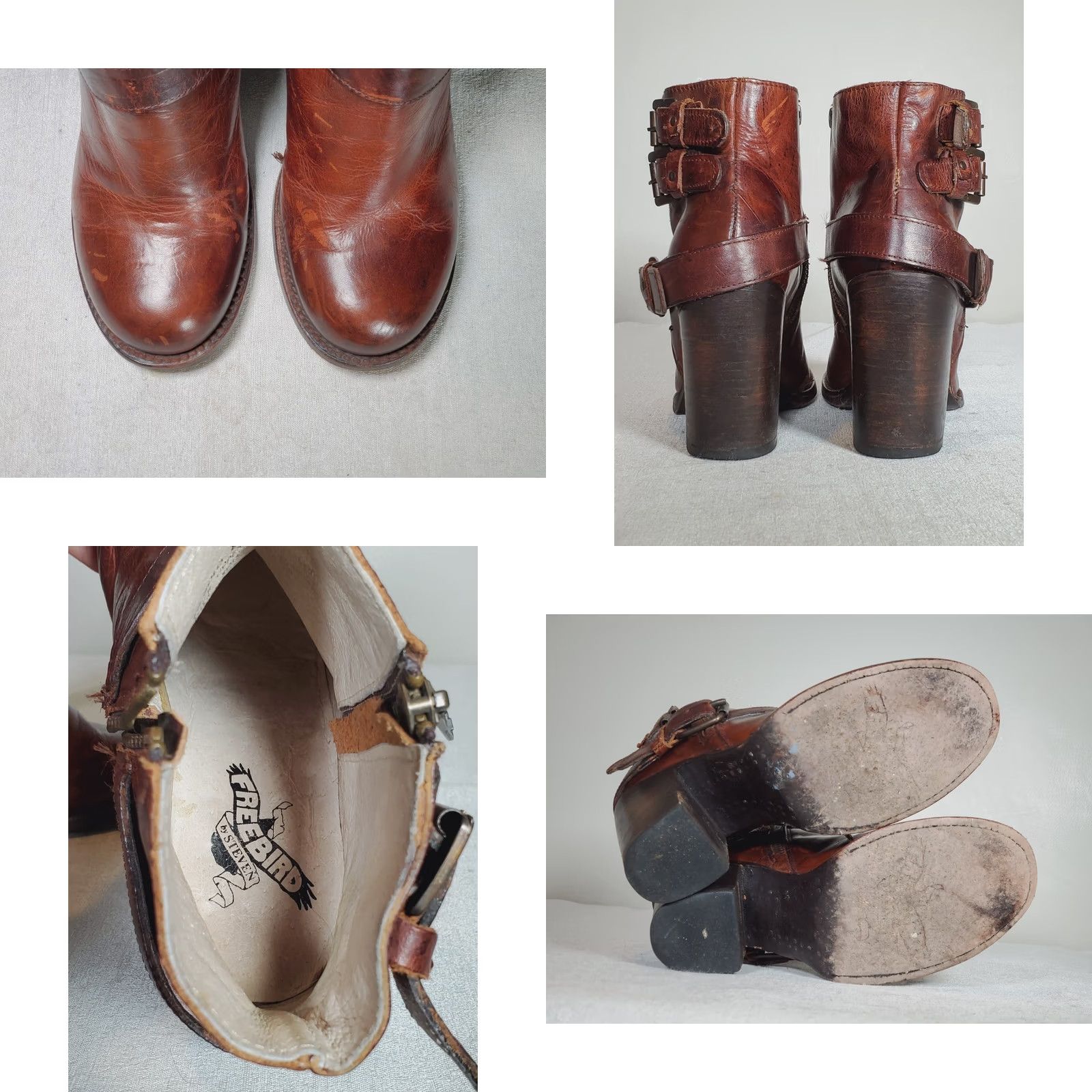 FREEBIRD Freebird by Steven BOLO Ankle Boots Distressed Cognac Brown Leather Women US 8 Bootie Casual Size US 8 / IT 38 - 8 Thumbnail