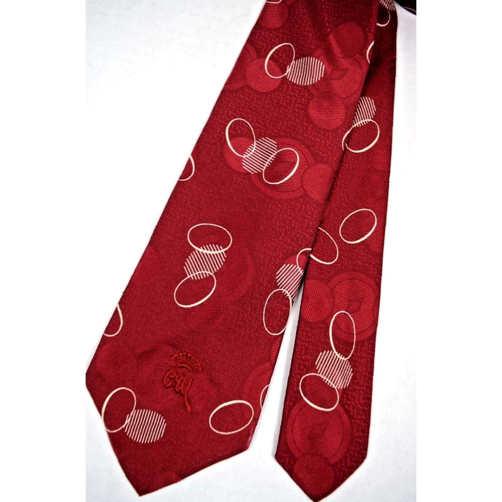 VINTAGE Countess Mara Neck Tie Silk Raspberry White 54.5 x 3.5 Adult Unisex Mod GoGo 50s 60s