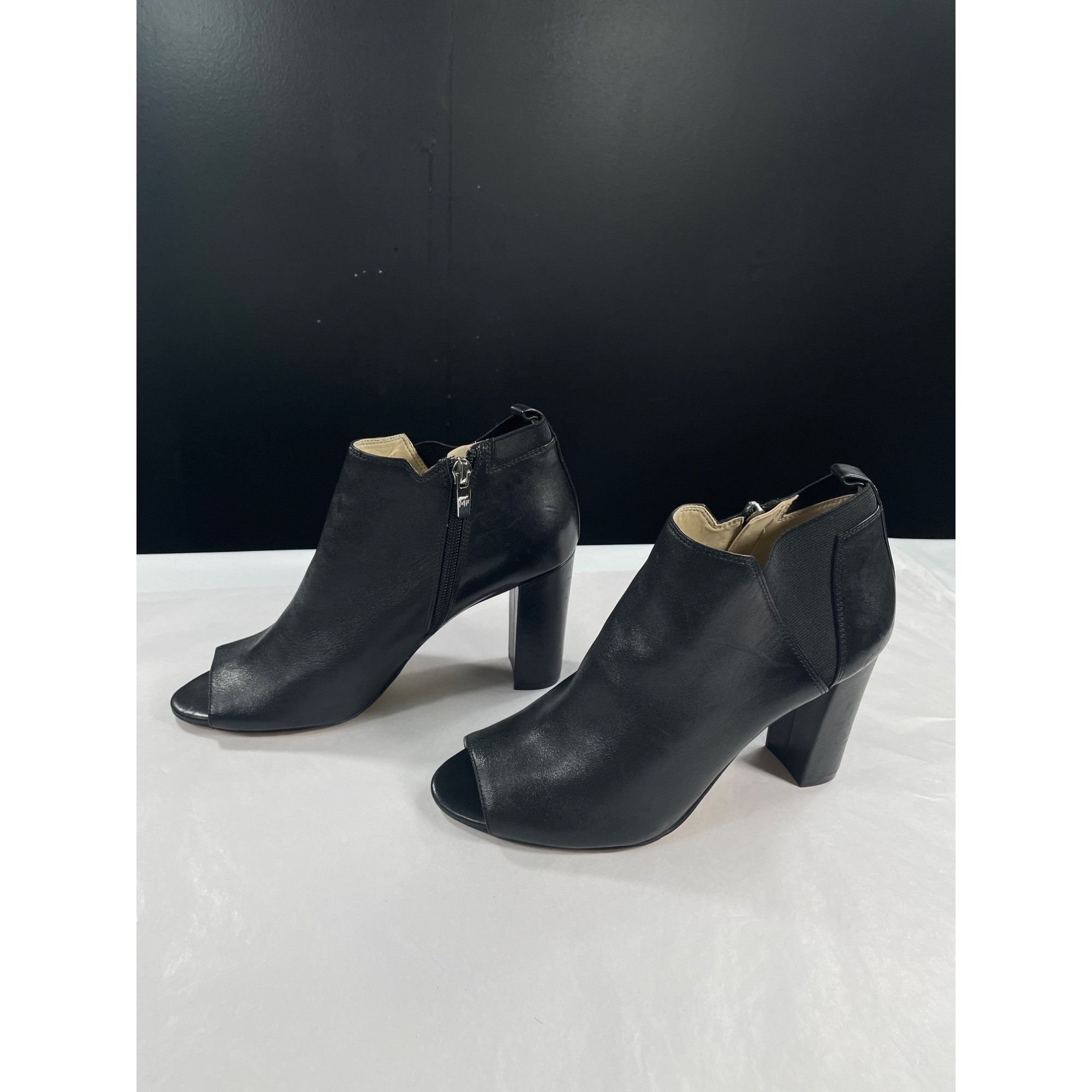 Marc Fisher Marc Fisher Black Leather Peep Toe Ankle Boots SKU 7520 Size Size US 9 / IT 39 - 3 Thumbnail