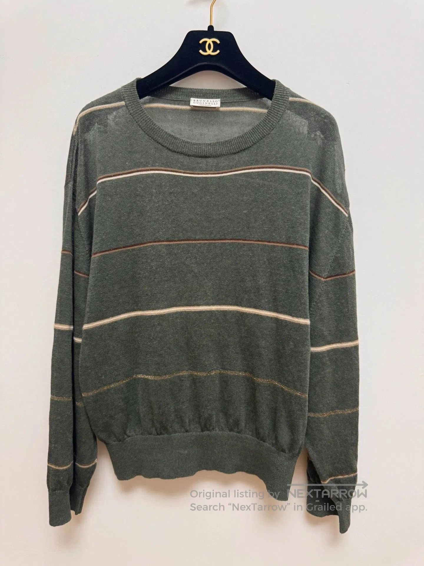Brunello Cucinelli Brunello Cucinelli Green Striped Knit Sweater. Size US L / EU 52-54 / 3 - 1 Thumbnail