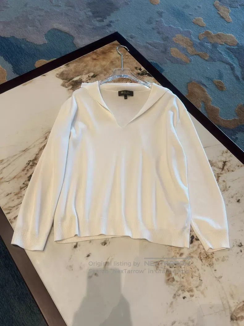 Loro Piana Loro Piana White V-Neck Knit Top Size S / US 4 / IT 40 - 1 Thumbnail