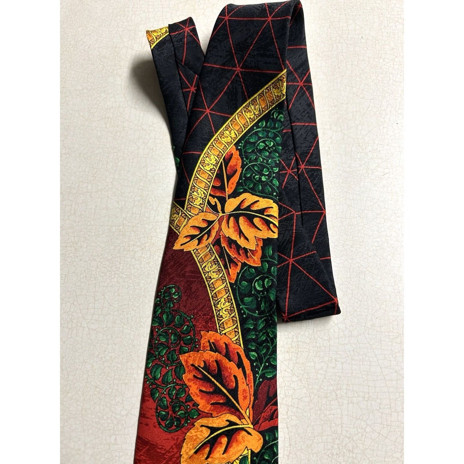 Vintage VINTAGE Rush Limbaugh No Boundaries Tropical Leaf Orange Necktie 1996 100% Silk Size ONE SIZE - 3 Thumbnail