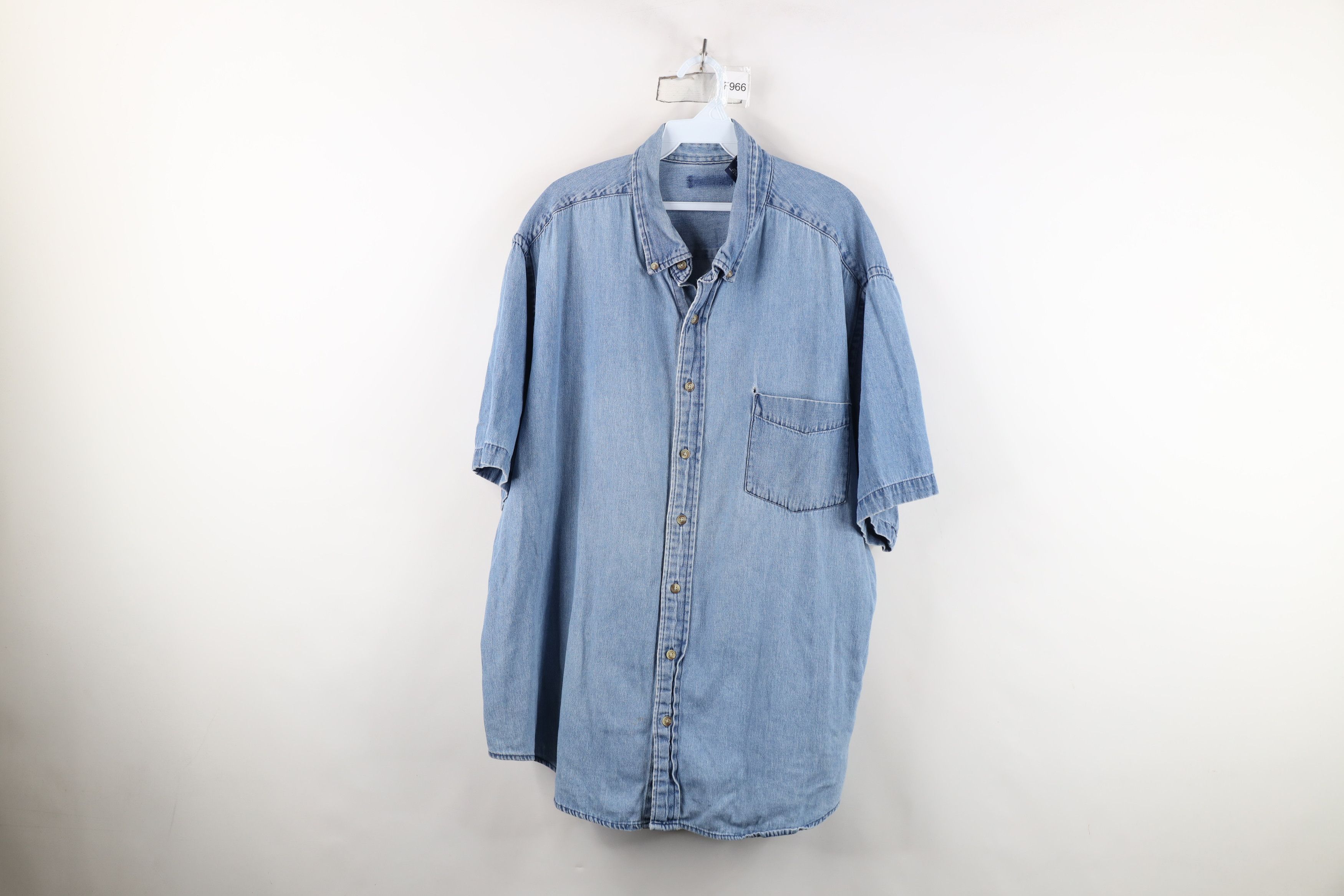 Vintage Vintage 90s Streetwear Blank Short Sleeve Denim Button Shirt Size US XXL / EU 58 / 5 - 1 Thumbnail