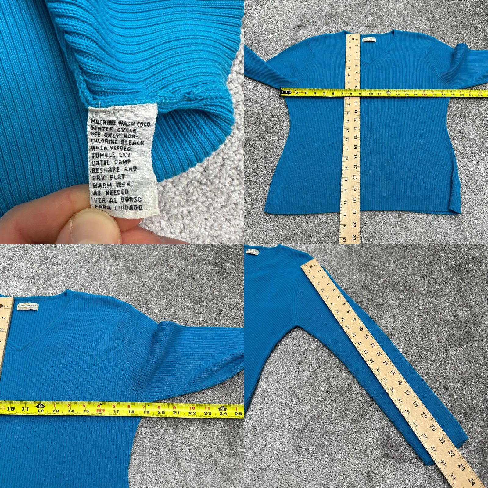 Vintage YarnWorks Pullover Sweater Women M Blue V-Neck Ribbed Knit Casual Classic Knitwear Size M / US 6-8 / IT 42-44 - 8 Thumbnail