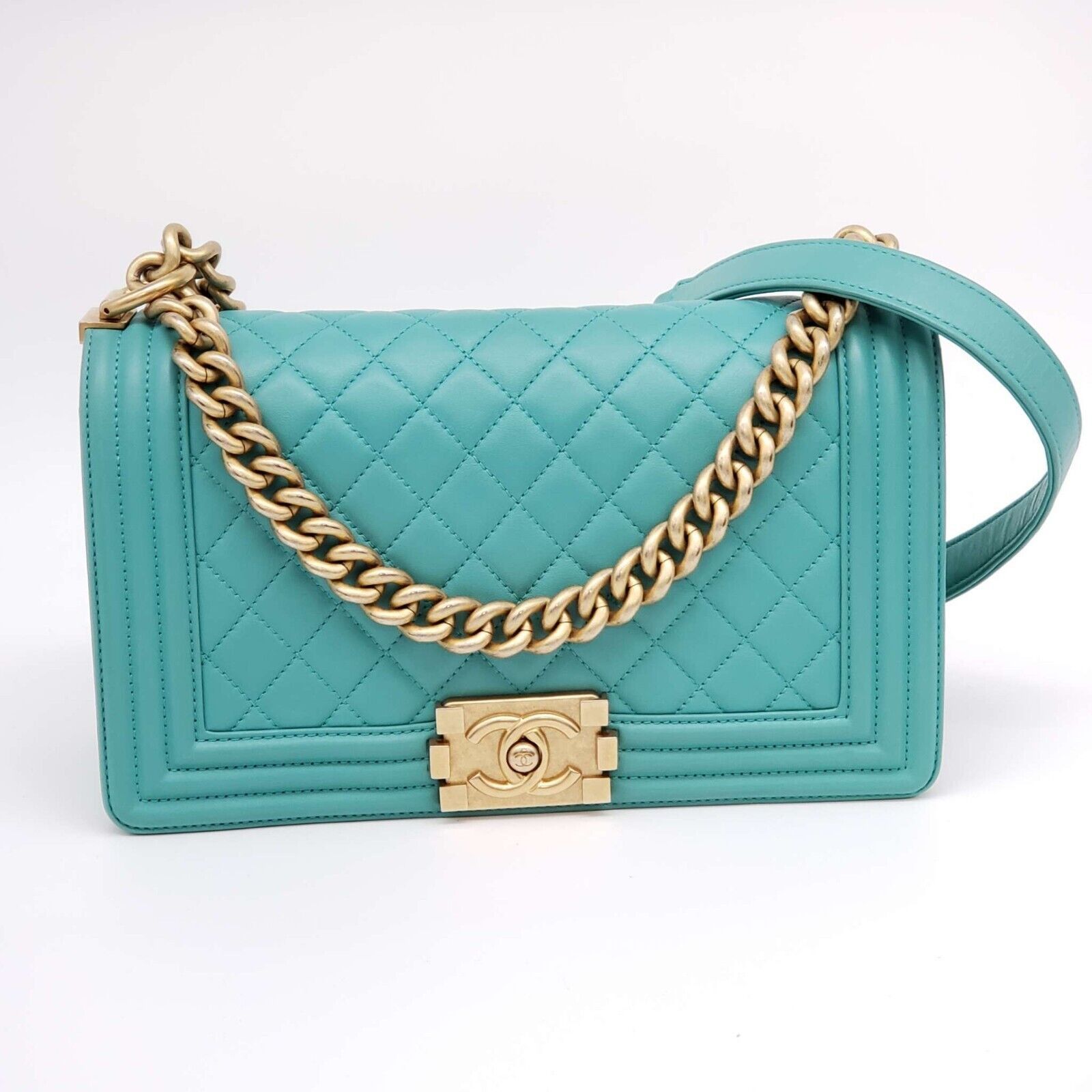 Chanel Authentic CHANEL Boy Green Leather Shoulder Bag 2650-080524 Size ONE SIZE - 2 Thumbnail