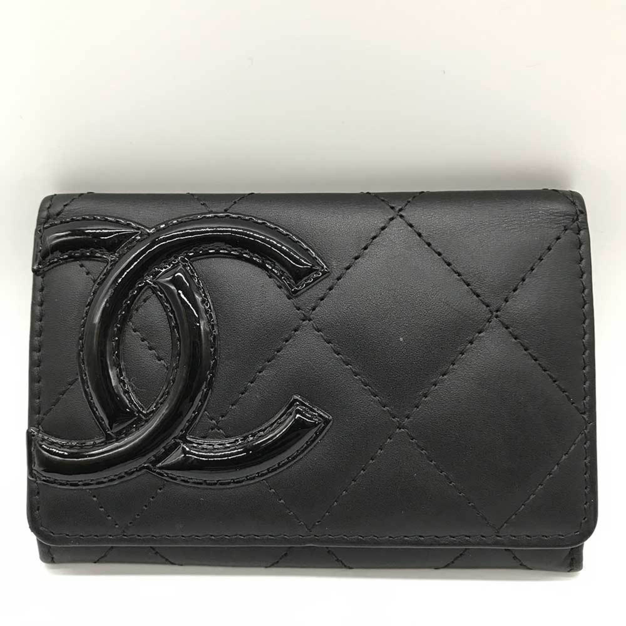 image of Chanel Cambon Line Business Card Holder/card Case Black Lambskin, Women's
