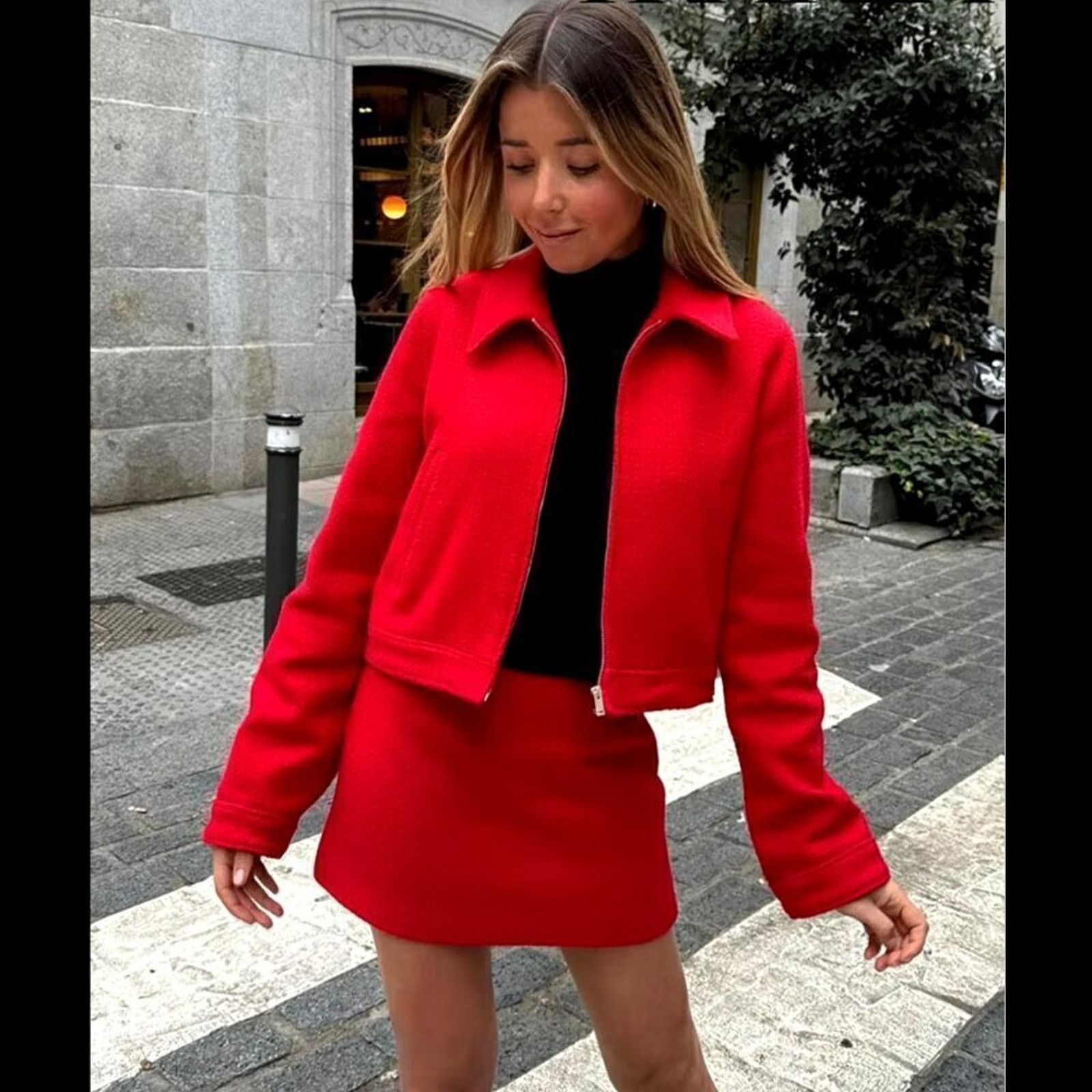 Zara ZARA Red Wool-Blend Cropped Jacket NWT Size M / US 6-8 / IT 42-44 - 19 Thumbnail
