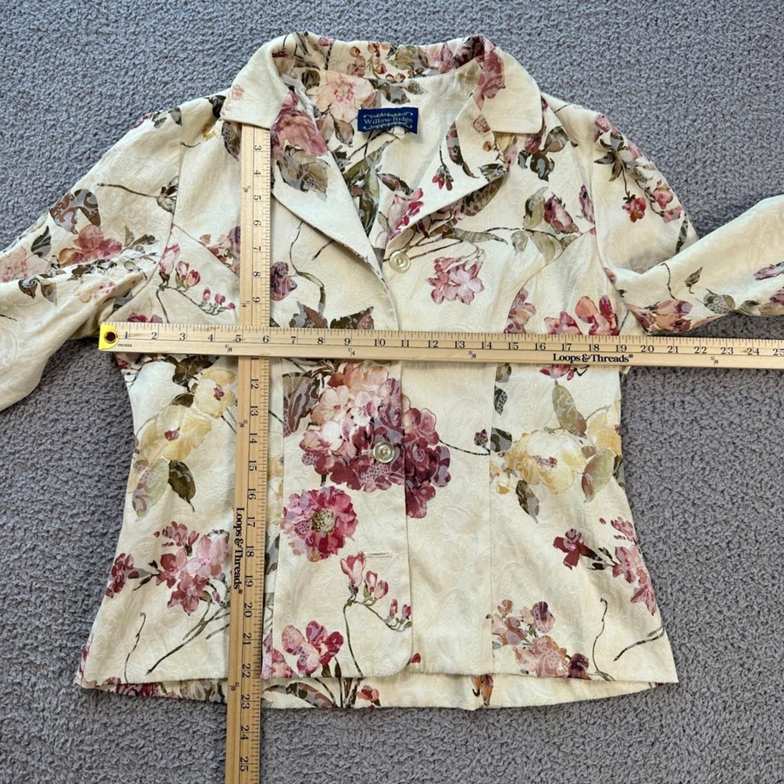 Other Vintage Willow Ridge Floral Jacquard Blazer 12 Cream Pink Size XL / US 12-14 / IT 48-50 - 3 Thumbnail