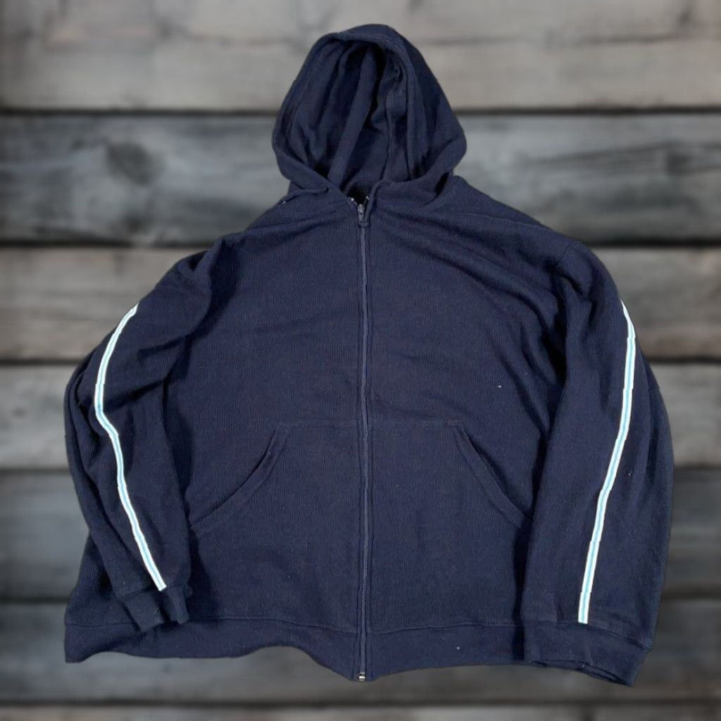 Vintage VTG Y2K Style Zip Hoodie Sweatshirt Women's 26/28 Blue White Striped Hooded Full Zip 90s Hipster Retro Vintage Womens Size 4XL / US 24-26 - 1 Thumbnail