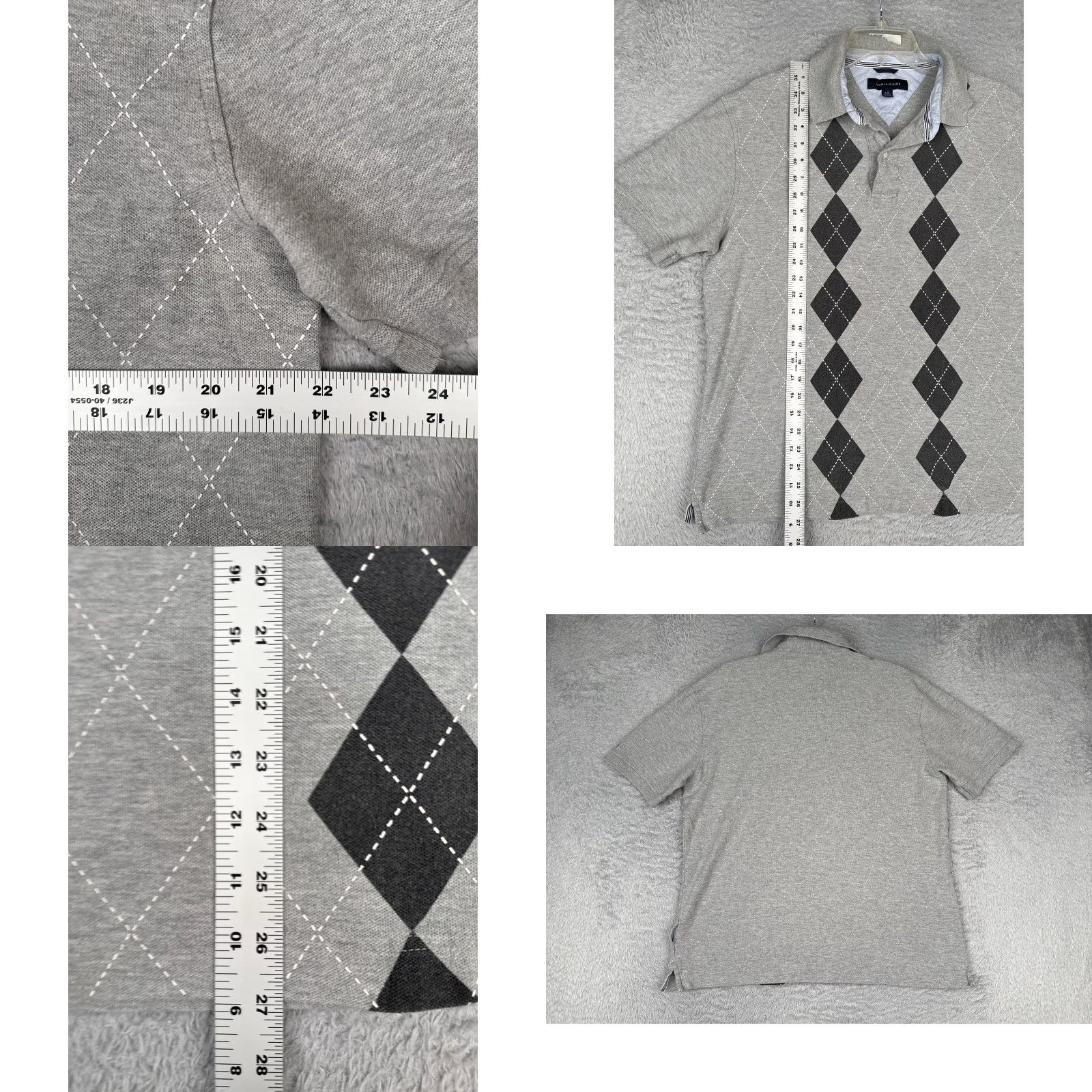 Tommy Hilfiger Tommy Hilfiger Polo Shirt Men Large Gray Argyle 100% Cotton Short Sleeve Slim Fit Shirt Mens Defaults Size US L / EU 52-54 / 3 - 8 Thumbnail