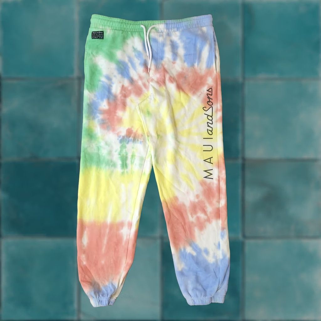 Rainbow Maui and Sons Tie Dye Jogger Sweatpants Mens Medium Rainbow Lounge Pants Regular Fit with Pockets Size US 31 - 1 Thumbnail
