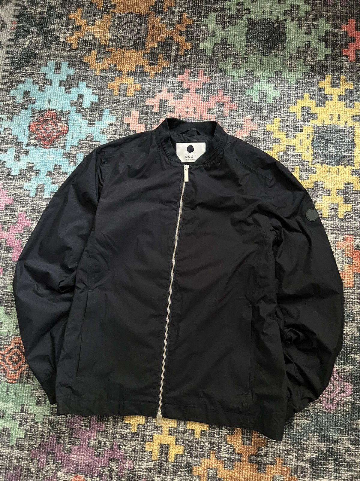 image of Nn07 Rrp:300$ Nno7 No Nationality Bomber Jacket Waterproof in Blue, Men's (Size Medium)