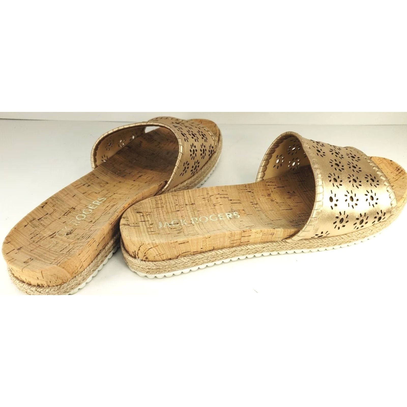Jack Rogers Jack Rogers Women's 9M Metallic Floral Perforated Espadrille Cork Slide Sandal Size US 9 / IT 39 - 4 Thumbnail