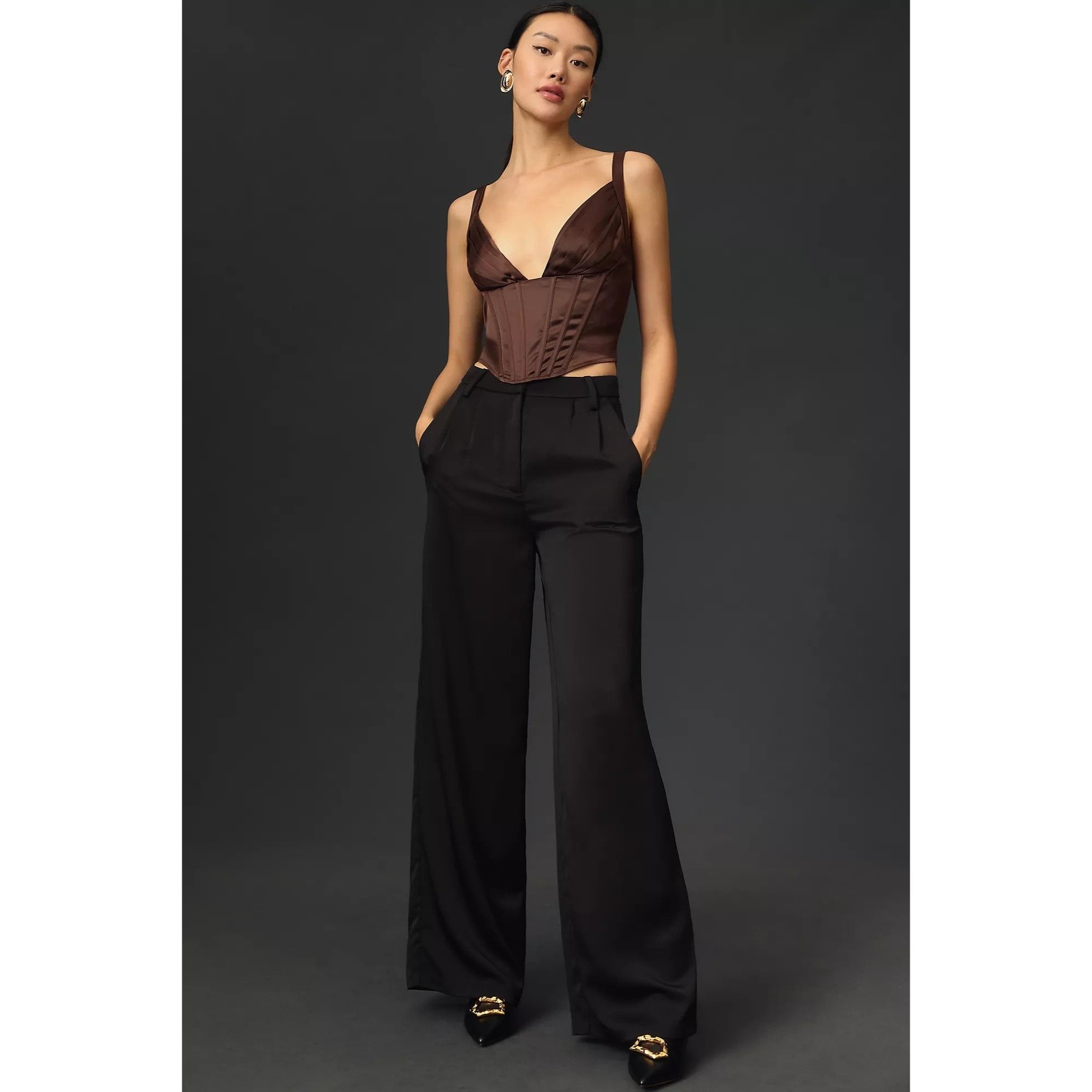 Anthropologie Porridge Brown Satin Corset Top Size S / US 4 / IT 40 - 4 Thumbnail