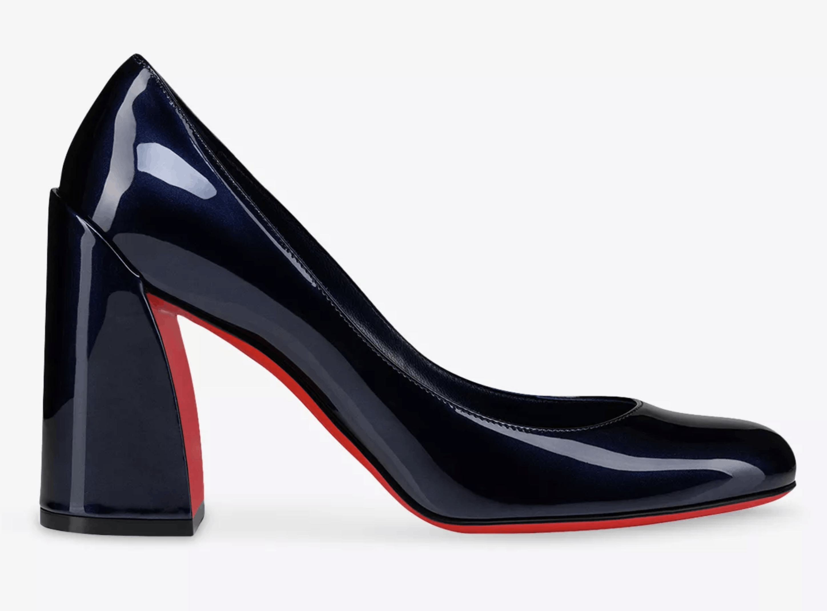 Christian Louboutin Miss Sab 85 Zaffiro Navy Blue Patent Block Heel Pump 37 Size US 7 / IT 37 - 5 Thumbnail