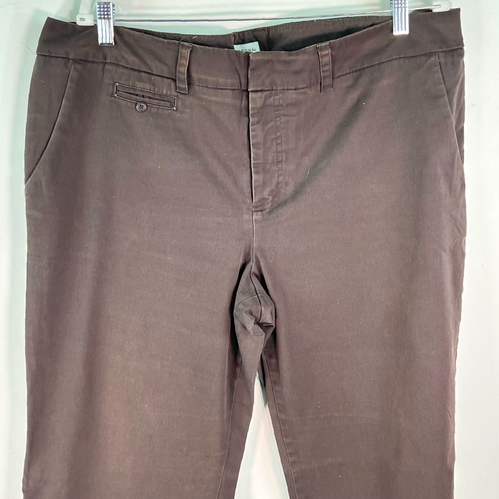 Merona Merona Womens Flat Front Chino Pants Brown 18 Regular Stretch 98% Cotton 2% Spandex Size 40" / US 18 - 3 Thumbnail