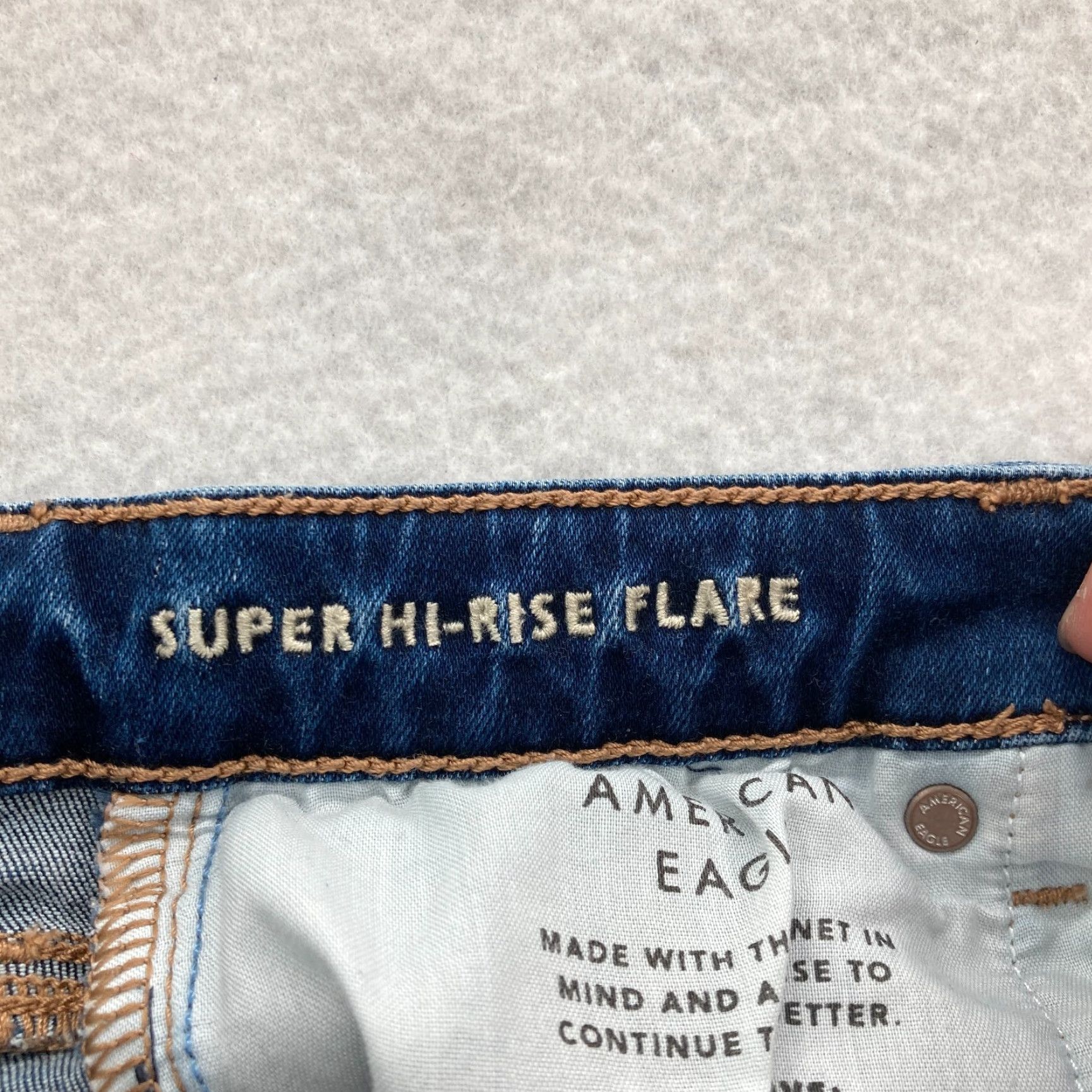 American Eagle Outfitters American Eagle Jeans Women's 2 High Rise Flare Denim Blue Stretch Distressed Y2K Jeans Size 42" / US 20 - 6 Thumbnail