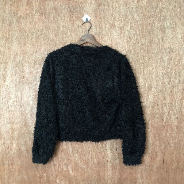 Japanese Brand Begum Black Shag Shaggy Fur Mohair Cardigan #6399DLAL Size M / US 6-8 / IT 42-44 - 2 Thumbnail