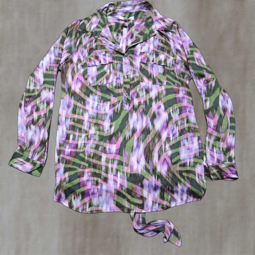 Liz Claiborne Liz Claiborne Shirt Women M Purple Long Sleeve Button-Down Front Tie-Front Slim Fit Casual Corporate Career Size M / US 6-8 / IT 42-44 - 1 Thumbnail