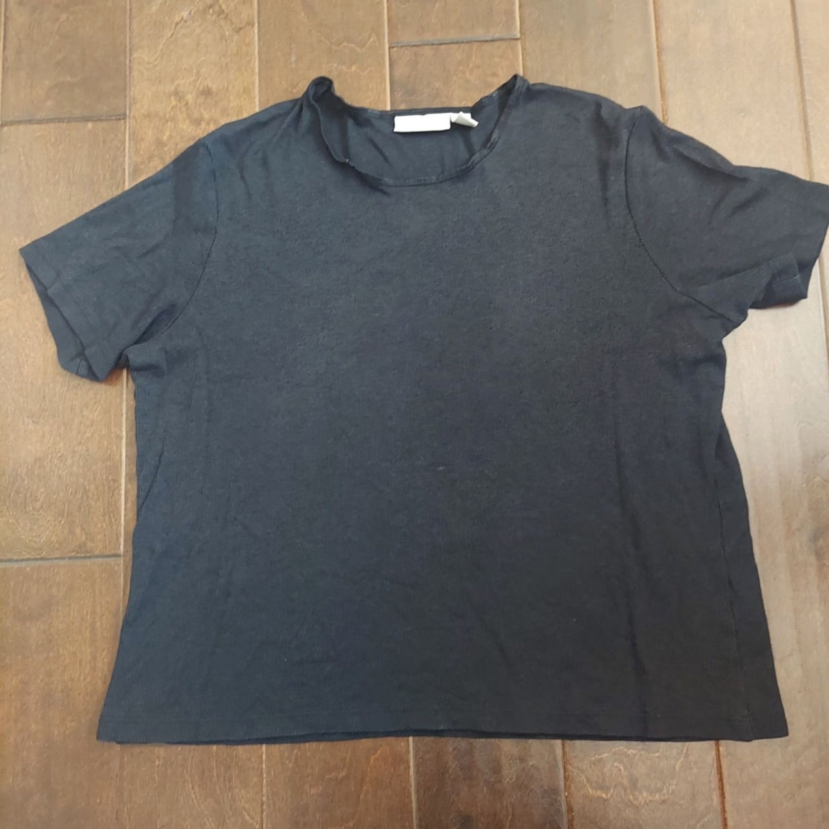 Nordstrom Nordstrom Shirt Black Short Sleeve Top - Size L Womens, Crew Neck, Cotton Rayon, Basic, Solid, Travel, Casual, Regular Fit Size L / US 10 / IT 46 - 2 Thumbnail