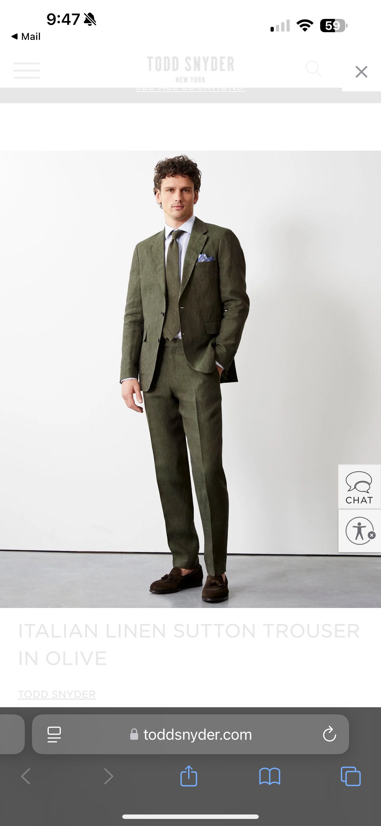 ITALIAN LINEN SUTTON TROUSER IN OLIVE