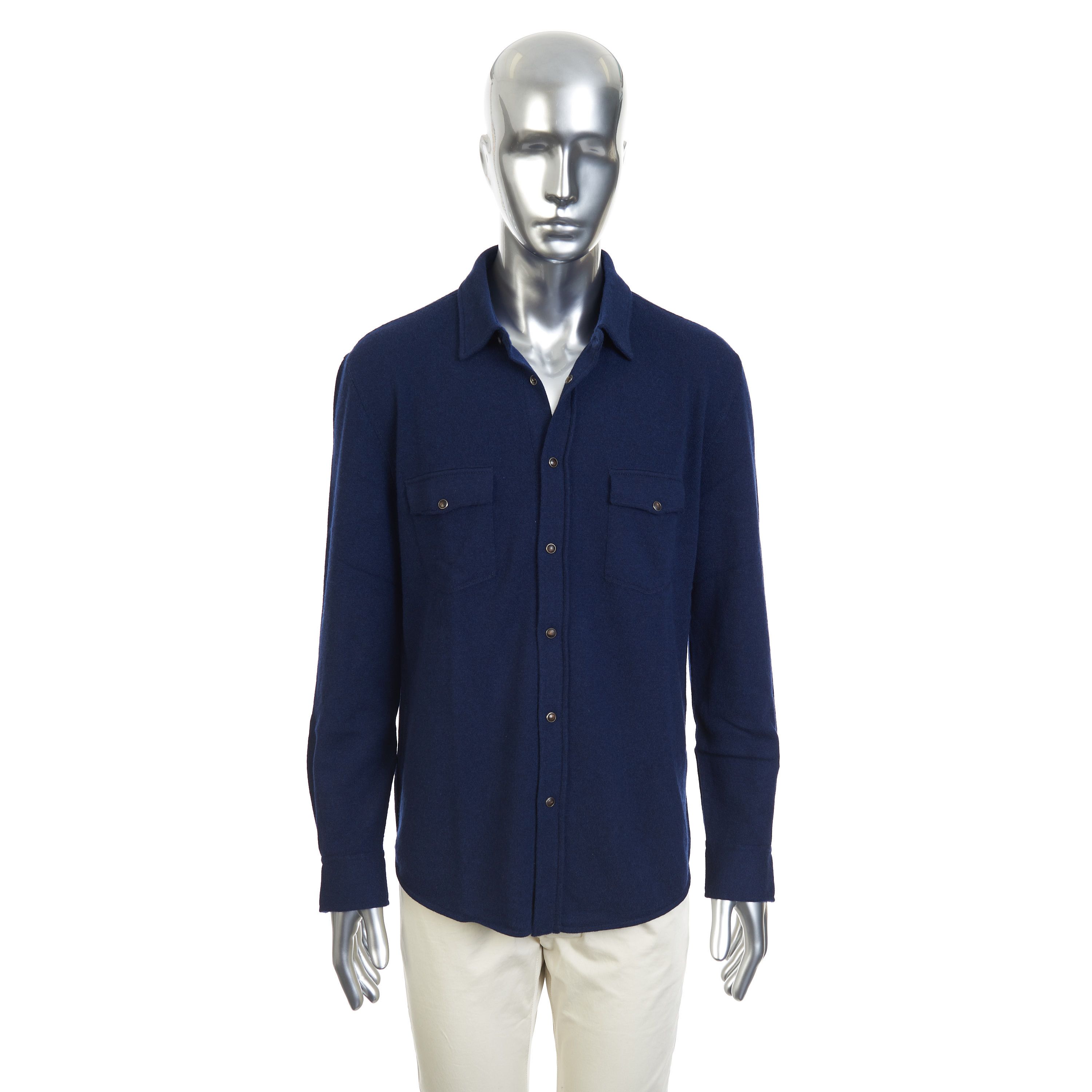 Brunello Cucinelli Overshirt In Marine Blue Cashmere, Wool & Silk Blend Size US XL / EU 56 / 4 - 2 Thumbnail