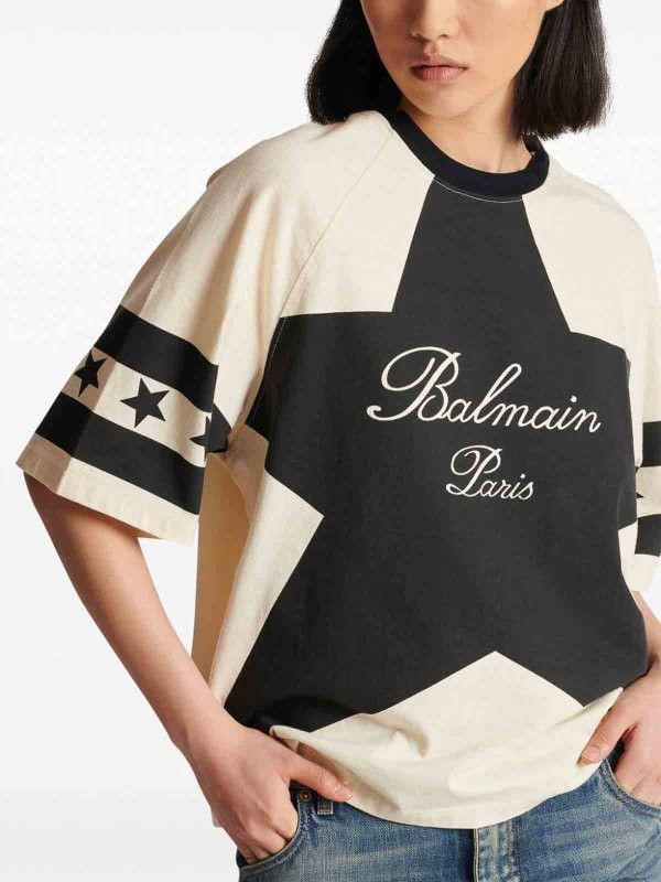 Balmain o1s1wg110825 T-Shirt With Stars in Beige/Black Size L / US 10 / IT 46 - 4 Thumbnail