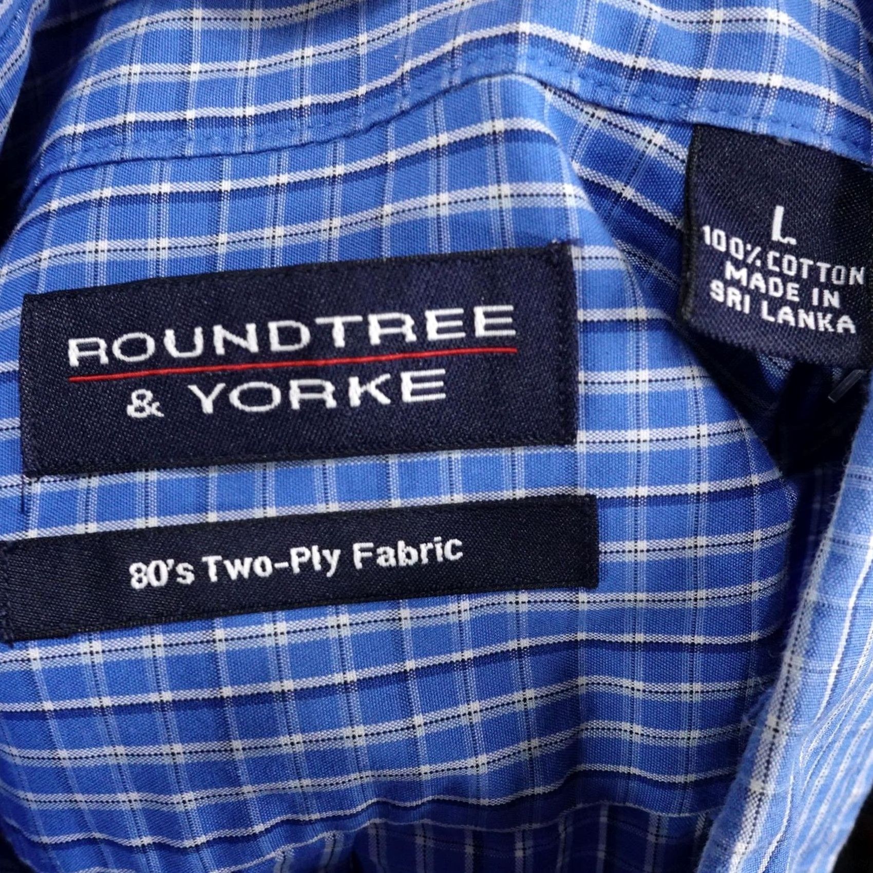 Roundtree & Yorke Roundtree & Yorke Shirt Mens L Blue Check Long Sleeve Button-Up Cotton Size US L / EU 52-54 / 3 - 6 Thumbnail