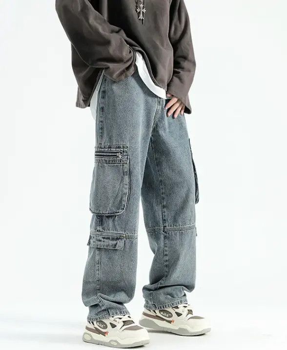 Japanese Brand Washed vintage straight multi-pocket cargo jeans Size US 32 / EU 48 - 3 Thumbnail