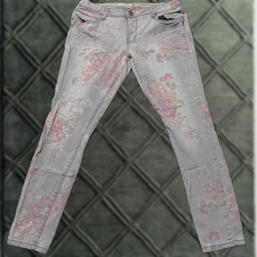 Mossimo Mossimo Jeans Women’s Gray Floral Denim Stretch Mid Rise Skinny Zip Fly - 13 Size 34" / US 12 / IT 48 - 1 Thumbnail